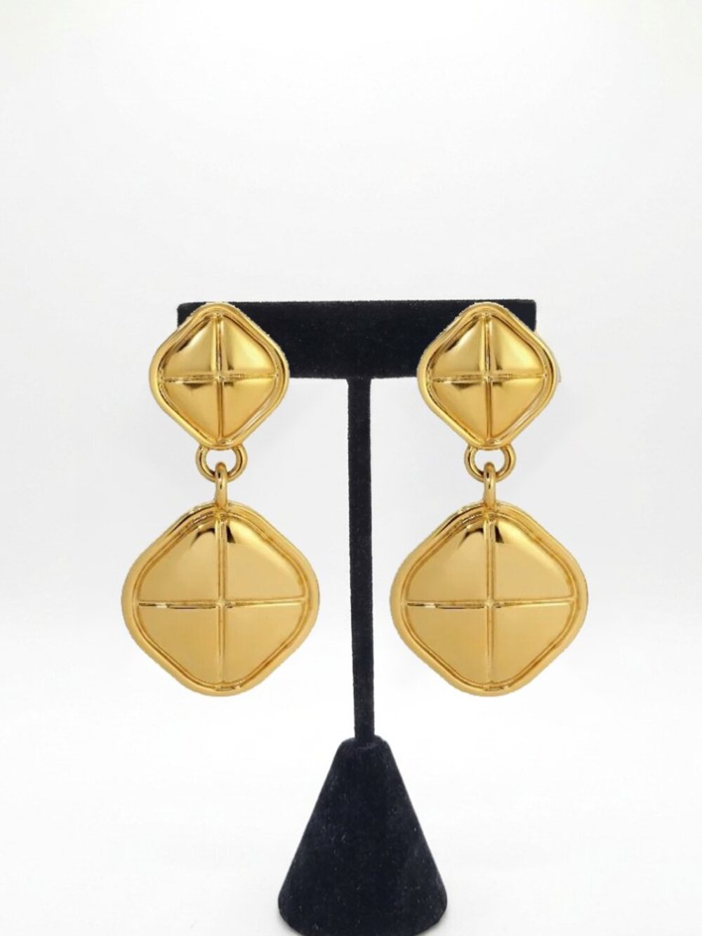 HEAVEN MAYHEM Alma Gold Plated Drop Earrings Diamond Shape Engraved Cross Design